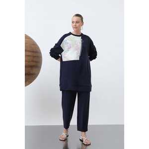 ชุดกางเกงถักนิตติ้งผู้หญิง Ecrublue แขนยาว สไตล์มินิมอล เสื้อระบายอากาศดี พร้อมรายละเอียดซิปด้านหน้าลายแจ็คการ์ด รุ่น 14312TKS - Product Image 6