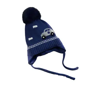 KLH478冬季可爱男孩小豆豆儿童保暖帽儿童羊毛针织帽汽车加厚羊毛钩针耳罩