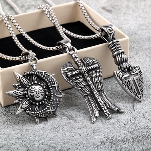 European American Retro Stainless Steel Pendant Unisex Punk <b>Cross</b> Sun Necklace Geometric Asymmetry Gift Jewelry - Product Image 1