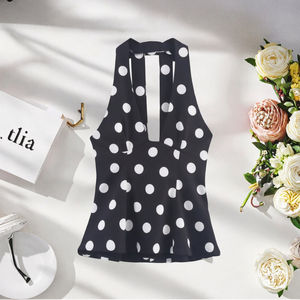 Vêtements pour femmes ZATRHMBM, nouvelle mode automne 2025, col sans col à pois, respirant, veste tissée, haut décontracté sans manches, polyvalent - Product Image 3