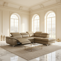 Canapé d'angle moderne de luxe en cuir véritable avec appui-tête et rangement, inclinable électriquement, personnalisable