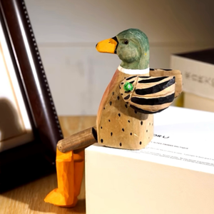 긴 다리 오리 수제 나무 조각 작은 장식품 나무 조각 재미 기발한 사무실 데스크탑 장식 선물 - Product Image 5