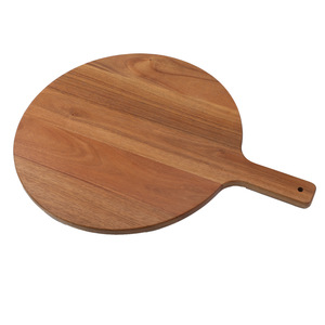 Tabla de pizza redonda de madera de acacia con asa para cortar carne, pizza y queso en la cocina - Product Image 4