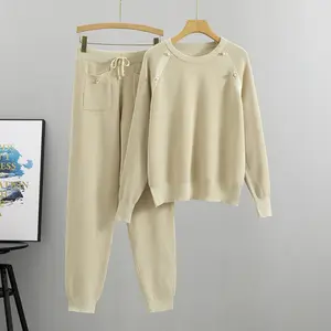 2023 Customizable knitting Sportswear Sweatshirt fashion women's suit clothing knitting pants women's trousers set