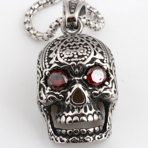 Collar con Colgante de Calavera, Color Acero, Ojos Rojos, Engaste con Bisel, Colgantes Temáticos, Estilo Horror de Halloween, Cadena de 60cm - Product Image 2