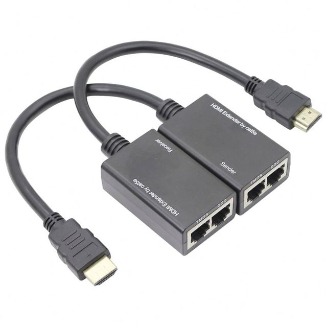 Extender Over Cat5e/6 (1pair),  to RJ45 Network  Repeater, Support 1080p up to 30m/ 98ft, for HDTV HDPC PS4 STB