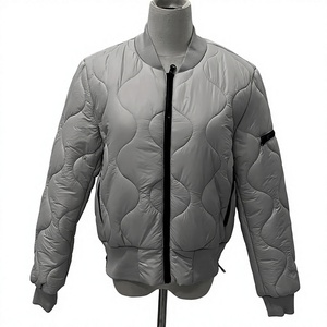 Women's <b>Quilted</b> Bomber <b>Jacket</b> Stand Collar Full Sleeve Zipper Closure Solid Color Autumn Wear - Product Image 1