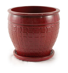 Juego de Macetas de Cerámica Esmaltada, Ecológicas y Duraderas, Color Rojo Borgoña Brillante, Textura de Mimbre Tejido, para Interiores y Exteriores - Product Image 5