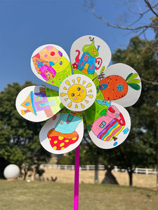 Set di mulini a vento in carta da dipingere e assemblare per bambini, a tema mondo animale, kit per attività artigianali all'aperto - Product Image 2