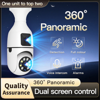 Kamera CCTV Bohlam Lampu Keamanan Deteksi Gerak Dalam Ruangan Nirkabel Kecil untuk Rumah, Model A6 Plus 1080P Lensa Ganda Wifi