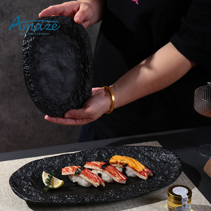 Precio barato al por mayor logotipo personalizado vajilla <span class=keywords><strong>tapas</strong></span> sushi platos conjunto vajilla unglaze negro cerámica restaurante plato - Product Image 1