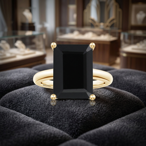 Vaayu Jewels Women's Natural Black <b>Emerald</b> Cut Diamond <b>Ring</b> Ethnic Engagement Anniversary Style 10K/14K/18K Gold 925/935 <b>Silver</b> - Product Image 1