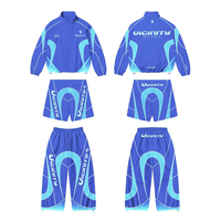 Ensemble de sport ample à col montant avec bande réfléchissante jaune, design personnalisé par sublimation, pantalon baggy, survêtement en nylon unisexe, vente en gros