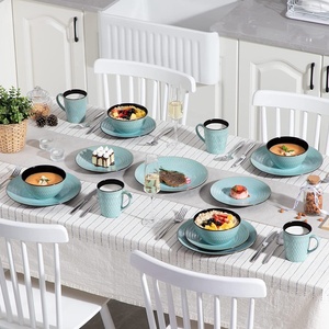Service de table en <span class=keywords><strong>grès</strong></span> gaufré bicolore turquoise et noir - Product Image 4