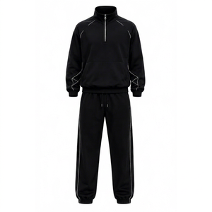 Men's Custom Eco-Friendly Quick Dry Fleece <b>Tracksuit</b> Set Full Sleeve Solid Color Sporty Style <b>White</b> Stripes Zipper Front - Product Image 1