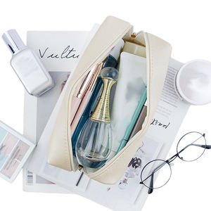 Bolsa de Cosméticos de Cuero PU Personalizada para Mujer, Bolsa de Maquillaje Minimalista para Uso Diario, Bolsa de Almacenamiento Portátil para Viajes - Product Image 3