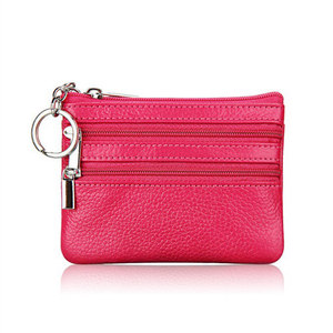 Wholesale or Custom <strong>Soft</strong> Genuine <strong>Leather</strong> Wallet Mini Zipper Pocket Coin <strong>Purse</strong> for Women with Keychain - Product Image 4