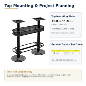 Base de Mesa de Bar Industrial Moderna de Hierro, Pedestal Doble Oblongo, Muebles Comerciales para Restaurante y Exteriores, Tapa de Mármol Fácil de Limpiar - Product Image 3