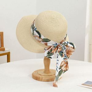 Chapeau de soleil de plage en paille pour femme à large bord avec nœud, idéal pour l'été et les vacances en plein air - Vente en gros - Product Image 3