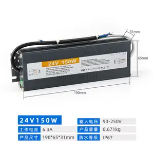 Catu Daya Led Driver 24V Pc IP67 150W IP67 Tahan Air Suplai Daya Led Switching 12V 24V 100W 200W 300W Driver LED