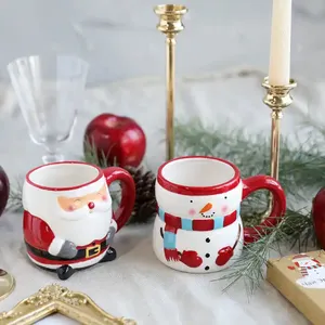 EXTRAWORLD Tasse à café en céramique rouge de Noël de 16 oz avec motif bonhomme de neige pour la décoration de la maison - Product Image 4