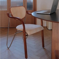 Fauteuil de salle à manger vintage en bois avec dossier en rotin et pieds en métal, chaise de café style mid-century modern pour restaurant et maison