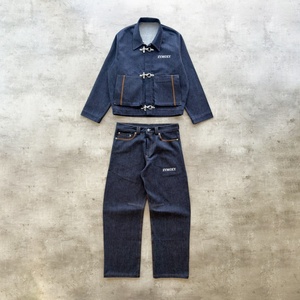Ensembles de vêtements personnalisés en jean denim, coupe oversize, épais, avec boucle de pompier et fermoir de pompier, en denim selvedge japonais brut - Product Image 2