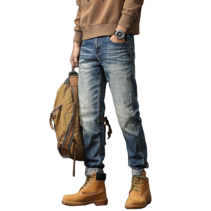 Men Vintage Denim Ripped Flared Stacked