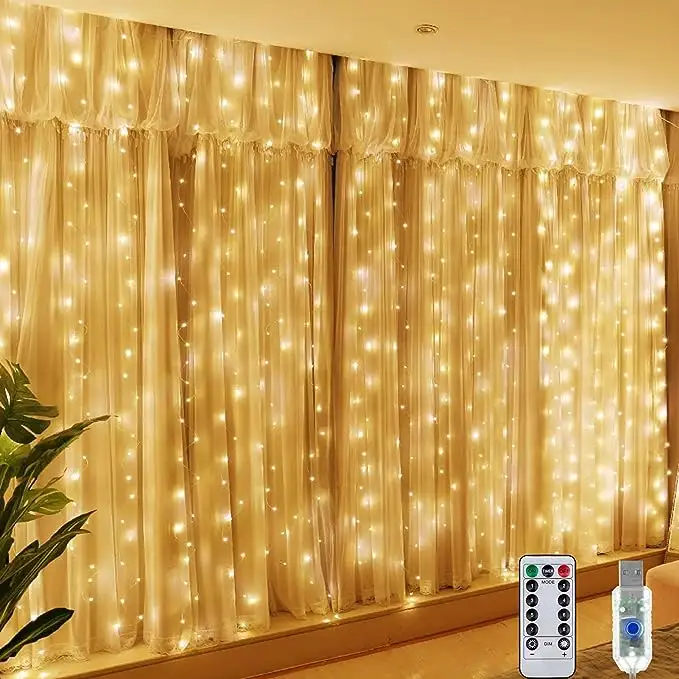 Dormitorio LED cortina luz colgante Hada luz Fondo ventana pared boda fiesta porche cumpleaños Navidad Decoración