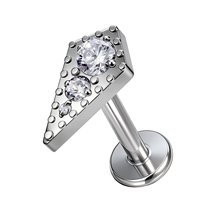 Piercing Labret en Titane ASTM F136 16G à Filetage Interne, avec Cadre Triangle Riveté et Zircon Cubique Rond Gradué, pour Cartilage, Tragus, Hélix, Conch