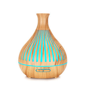 Wood Grain Aroma Diffuser 400Ml <b>Humidifier</b> With Vertical Cutout Design For Home Use - Product Image 1