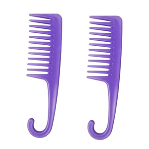 Al por mayor Peine de ducha para el cabello con logotipo personalizado, de dientes anchos, con mango de plástico, para masaje, con diseño curvo y gancho, para uso en salón, en caja, de moda y común - Product Image 1