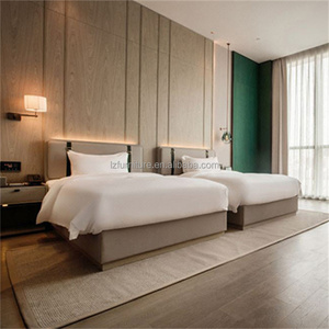 OEM Custom Economic 3 Star Hotel <b>Bed</b> Frame Set King Queen <b>Single</b> Double Melamine Wood <b>Bed</b> <b>Base</b> With Soft Headboard & Nightstands - Product Image 2