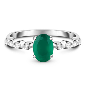 Women's 925 <b>Silver</b> Oval <b>Emerald</b> <b>Ring</b> With Oval Agate Accents Classic Engagement Gemstone <b>Ring</b> Prong Setting - Product Image 1