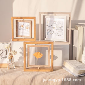 Wooden Rotating Photo <b>Frame</b> Solid Wood Rectangle Tabletop Display <b>Frame</b> For Home Living Room Bedroom - Product Image 2