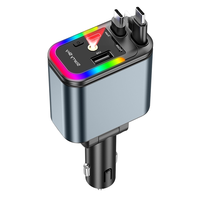 Chargeur de voiture USB C à charge rapide avec cordons rétractables 4-en-1 et lumière étoilée