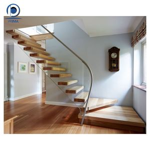 Escaleras flotantes de <span class=keywords><strong>madera</strong></span>: peldaños de roble macizo, barandilla de vidrio, estilo suspendido que mejora la estética Loft & Duplex - Product Image 3