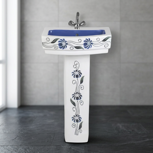 Zebra Pattern Porcelain Pedestal Wash Basin Vinus Set Black White Lavabo <b>Sink</b> Stand Bathroom India Design - Product Image 6