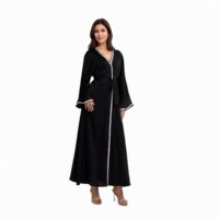 Ensemble robe kimono abaya musulmane pour femmes, style personnalisé, couleur unie, longueur intégrale, abaya islamique pour femmes modestes avec robe intérieure