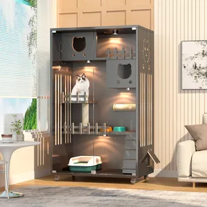 Multi capa grande con luz con puerta gato casa Cama casas gatos para animales pequeños