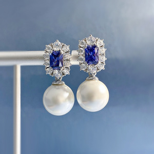 Fashionable Women's 925 <strong>Silver</strong> 12mm Pearl <strong>Dangle</strong> <strong>Earrings</strong> Versatile and Stylish - Product Image 2