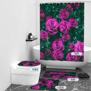 Hoa hồng đỏ 3D in kỹ thuật số 100% polyester không thấm nước tắm Curtain Set - Product Image 5