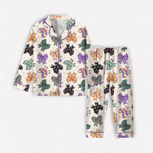 Donne su misura per adulti in bambù con <span class=keywords><strong>bottoni</strong></span> in <span class=keywords><strong>camicia</strong></span> <span class=keywords><strong>da</strong></span> <span class=keywords><strong>notte</strong></span> con fiocchetto gessati a maniche lunghe e pantaloni pigiami di bambù <span class=keywords><strong>da</strong></span> donna - Product Image 3