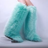 Vente en gros 2024 mode fourrure sur le genou large mollet femmes chaussures cuisse haute plate-forme fourrure femmes bottes d'hiver