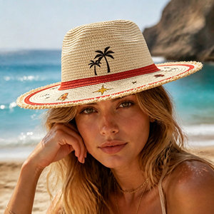 Hot Selling Custom Logo Panama <b>Straw</b> <b>Hat</b> Breathable Natural <b>Straw</b> <b>Hat</b> for Daily Beach Travel - Product Image 6