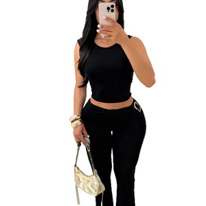 IStapromo Gifts Women's casual two-piece party outfit, low cut sleeveless top, fitted high waisted pants <b>set</b> - Product Image 2