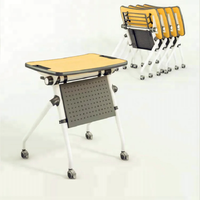 Table d'étude pliante, en acier inoxydable, avec panneau et roues modestes