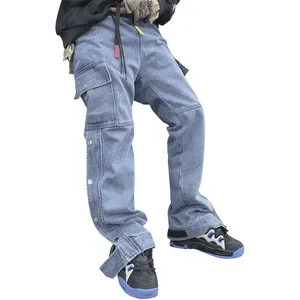 YUEGE Wash pantaloni Vintage a gamba larga tute Jeans larghi in Denim pantaloni Hip-Hop da uomo taglie forti