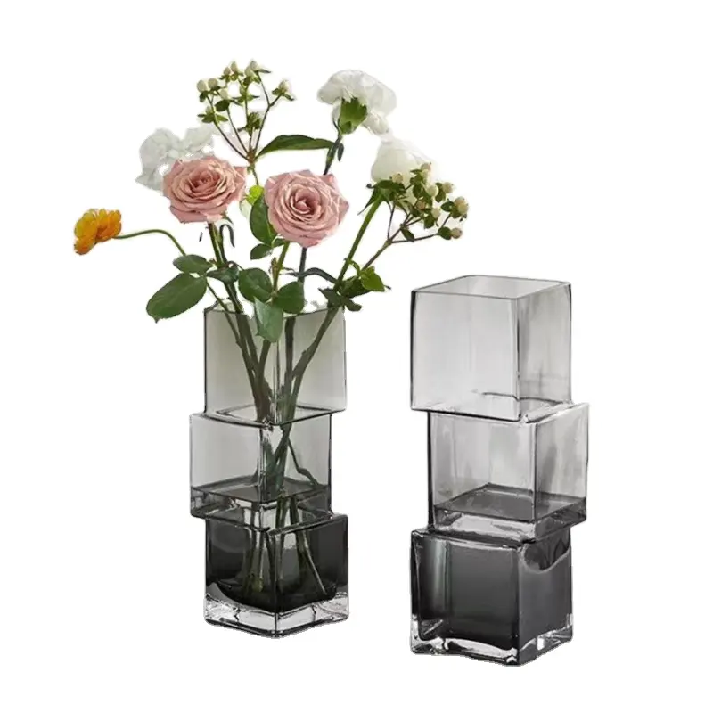 Modern Glass Vase Creative Dislocation Vase for Flowers Rose Tulip Pampas Grass