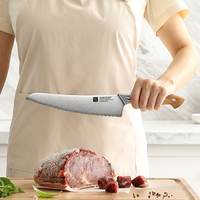 Couteaux de cuisine professionnels pour aliments surgelés en acier composite 10Cr à motif éclaté avec manche en bois d'olivier